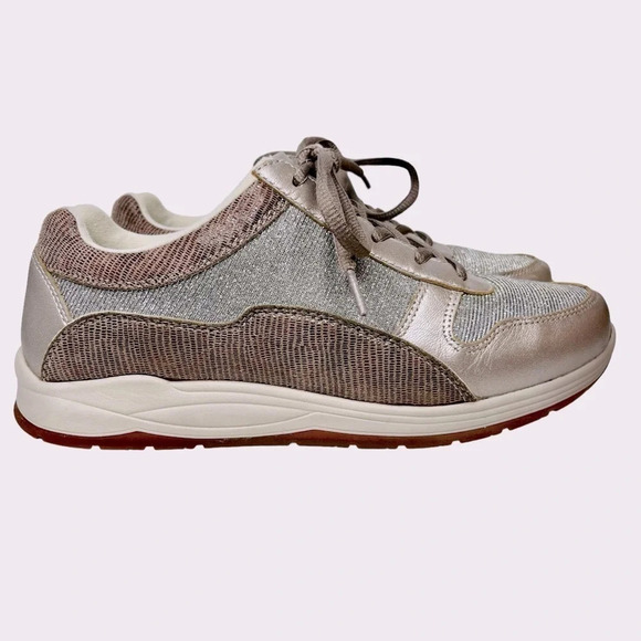 DREW Tuscany Sneaker in Pewter Leather/Glitter Mesh Size 9.5 - Picture 3 of 14